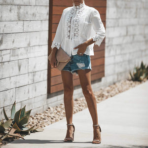Bohemian Crochet Lace Button Up Shirt Top on sale - SOUISEE