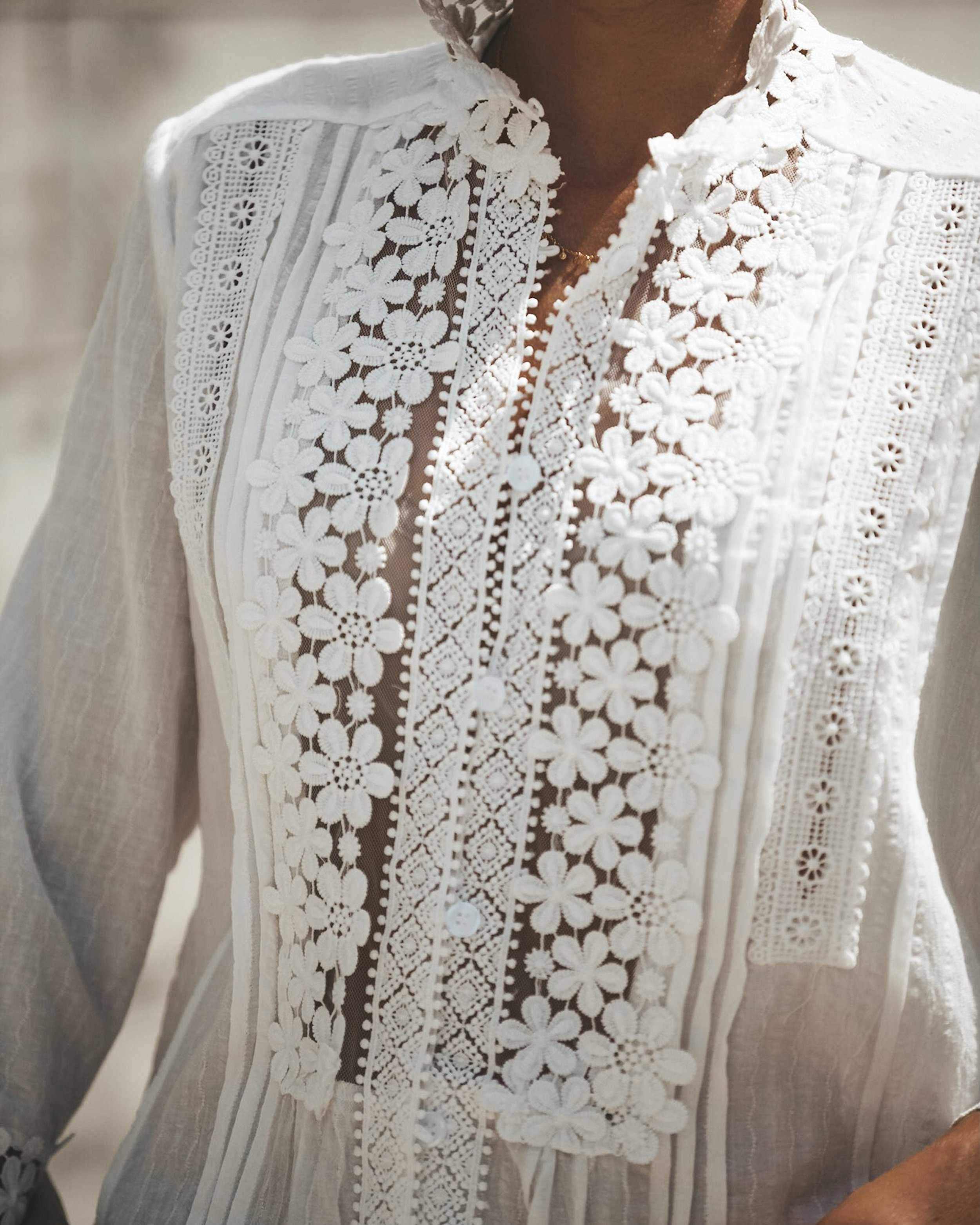 Bohemian Crochet Lace Button Up Shirt Top on sale - SOUISEE