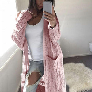 Oversized French Braided Knit Long Cardigan Sweaters For Women on sale - SOUISEE