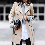 Classic Double Breasted Turtle Neck Women's Beige Trench Coat on sale - SOUISEE