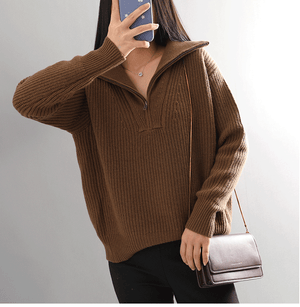 Oversized Sporty Quarter Zip Pullover Sweater on sale - SOUISEE