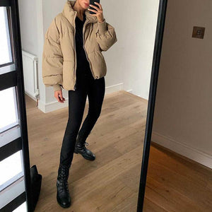 High Collar Oversized Puffy Puffer Bomber Jacket Padded on sale - SOUISEE