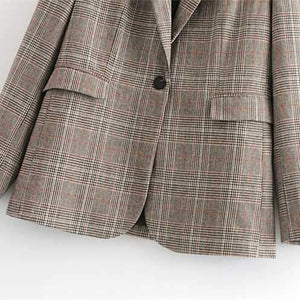 Designer One Button Tartan Plaid Womens Checked Blazer Jacket on sale - SOUISEE