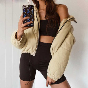 Packable Short Corduroy Bomber Puffer Jacket on sale - SOUISEE