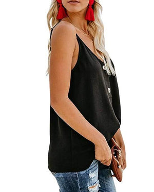 Adjustable Spaghetti Front Button Up Swing Tank Top Sleeveless Shirts on sale - SOUISEE