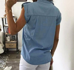 Casual Button Up Sleeveless Denim Shirt Blouses on sale - SOUISEE