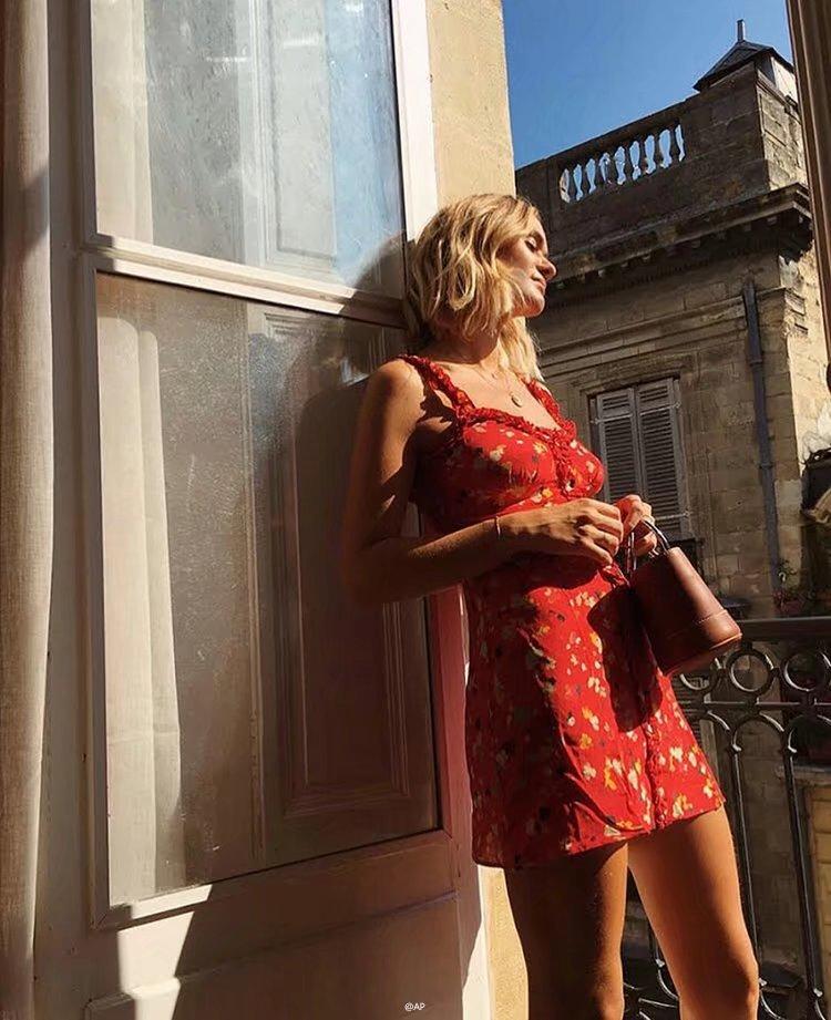 Casual Corset Red Fleur Floral Ruffle Strap Button Up Floral Dress on sale - SOUISEE