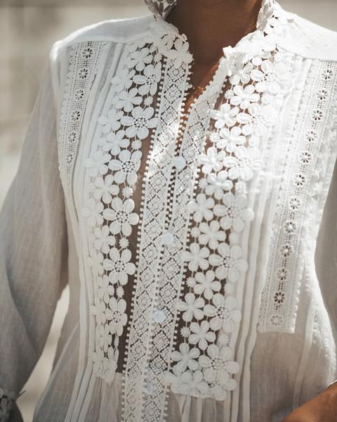 Bohemian Crochet Lace Button Up Shirt Top on sale - SOUISEE