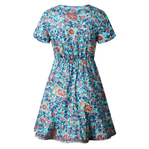 Trimming Boho Floral Button Down Flowy Mini Dress on sale - SOUISEE