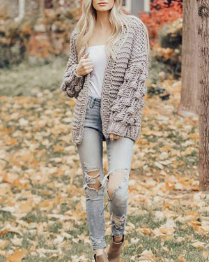 Oversized Chunky Thick Cable Knit Cardigan Sweater on sale - SOUISEE