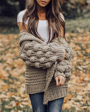 Oversized Chunky Thick Cable Knit Cardigan Sweater on sale - SOUISEE