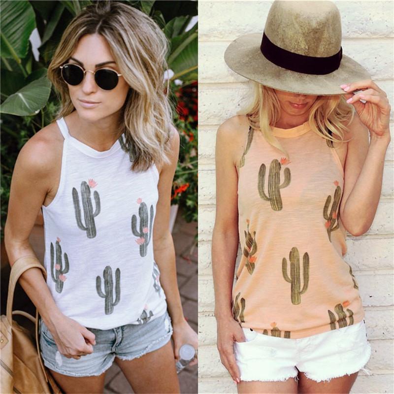 Free Ship Cactus Print High Neck Tank Tees on sale - SOUISEE