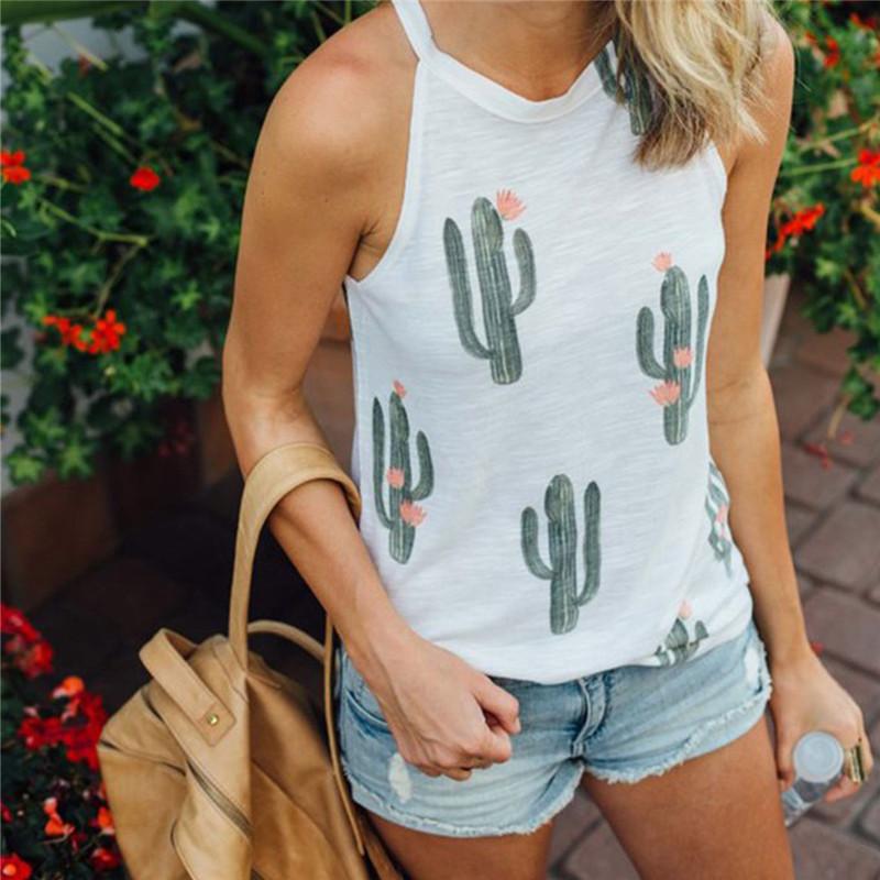 Free Ship Cactus Print High Neck Tank Tees on sale - SOUISEE