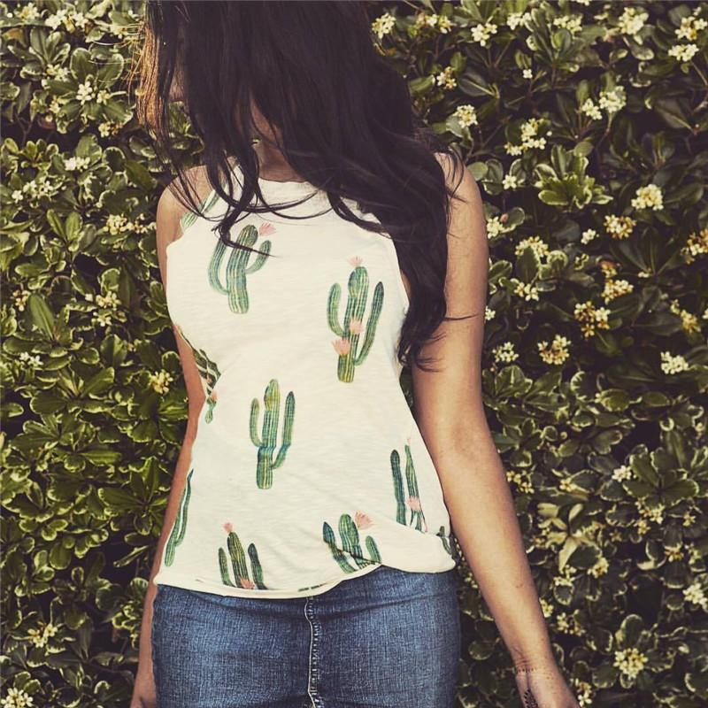 Free Ship Cactus Print High Neck Tank Tees on sale - SOUISEE