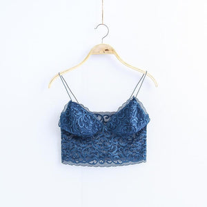 V Neck lace trim cami crop top camisoles tanks tops on sale - SOUISEE