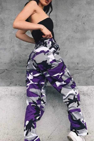 High Waisted Camouflage Cargo Trousers Camo Pants on sale - SOUISEE