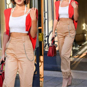 High Waisted Baggy Carrot Trousers Cargo Pants With Chains on sale - SOUISEE
