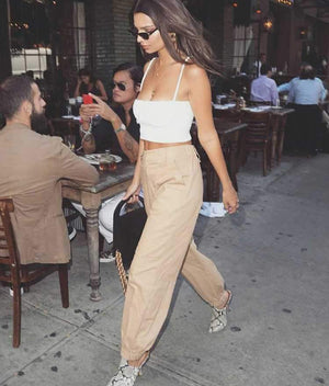 High Waisted Baggy Carrot Trousers Cargo Pants With Chains on sale - SOUISEE