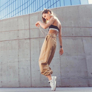 High Waisted Baggy Carrot Trousers Cargo Pants With Chains on sale - SOUISEE