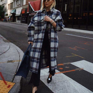 Full Length Checkered Long Cashmere Overcoat Blend Wool Pea Coat on sale - SOUISEE