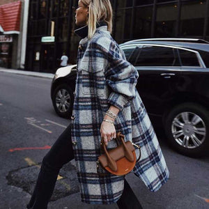 Full Length Checkered Long Cashmere Overcoat Blend Wool Pea Coat on sale - SOUISEE