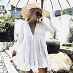 Oversized Casual Button Up Ruched Ruffle Hem Short Beach Dress on sale - SOUISEE