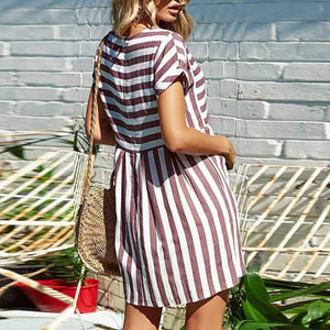 Slimming High Waisted Striped Short Sleeve Swing Dress on sale - SOUISEE