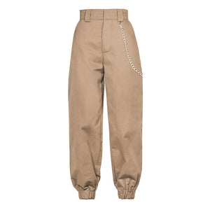 High Waisted Baggy Carrot Trousers Cargo Pants With Chains on sale - SOUISEE