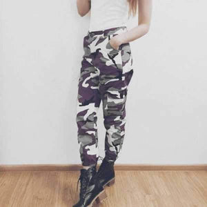 High Waisted Camo Cargo Pants - Grey