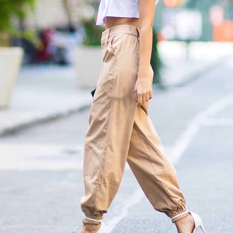 High Waisted Baggy Carrot Trousers Cargo Pants With Chains on sale - SOUISEE