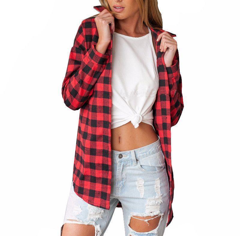 Vintage Overszied Red Black Plaid Flannel Tee Shirt Button Up on sale - SOUISEE