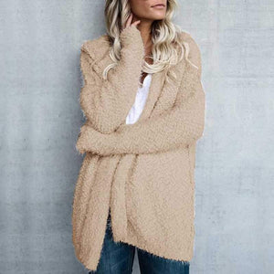 Oversized Faux Wool Long Hooded Cardigan Sweaters on sale - SOUISEE