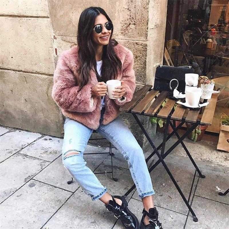 Free Ship Fluffy Mink Pink Faux Fur Coat on sale - SOUISEE