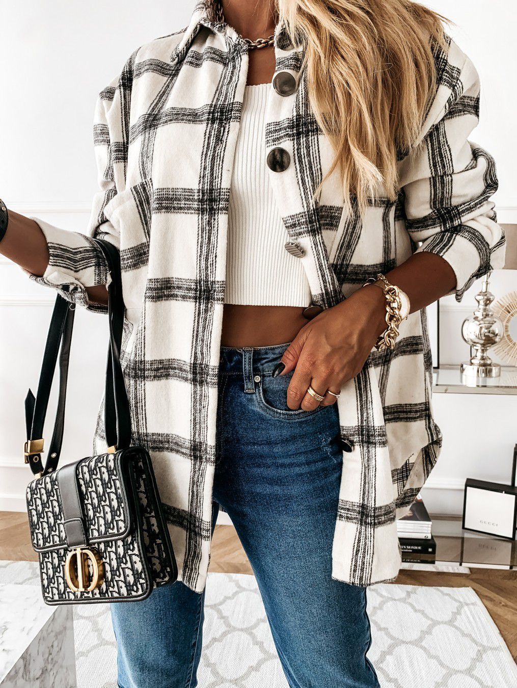 Blend Wool Brushed Plaid Pattern Shacket Collared Flannel Shirt Jacket on sale - SOUISEE