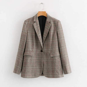 Designer One Button Tartan Plaid Womens Checked Blazer Jacket on sale - SOUISEE