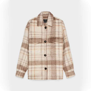 Dyed Pocket Overshirt Check Wool Blend Shirt Jacket Workwear on sale - SOUISEE
