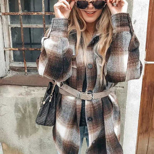 Classic Thick Colorblock Checked Button Down Woolen Shirt Jacket on sale - SOUISEE