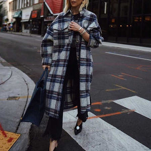 Full Length Checkered Long Cashmere Overcoat Blend Wool Pea Coat on sale - SOUISEE