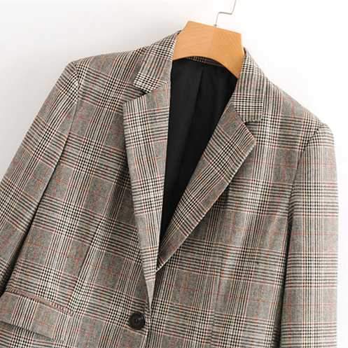 Designer One Button Tartan Plaid Womens Checked Blazer Jacket on sale - SOUISEE