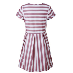 Slimming High Waisted Striped Short Sleeve Swing Dress on sale - SOUISEE