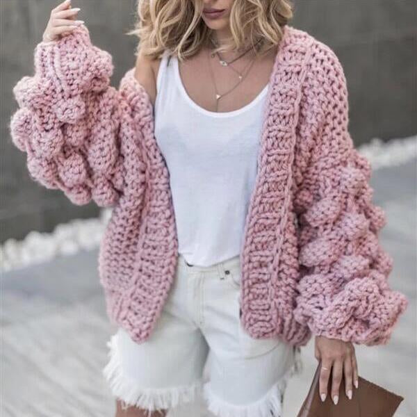 Oversized Chunky Thick Cable Knit Cardigan Sweater on sale - SOUISEE
