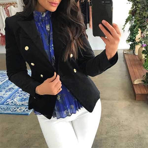 Double Breasted Women's Casual Black Blazer Jacket on sale - SOUISEE