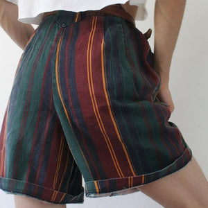 Rainbow Multi Colorful Striped High Waisted Cuffed Shorts on sale - SOUISEE