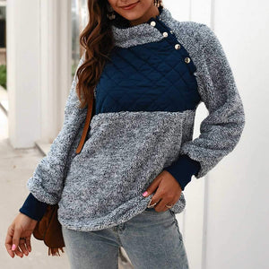 Colorblock Wubby Asymmetrical Snap Up Fleece Pullover Sweatshirt on sale - SOUISEE