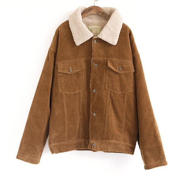 Fur Fleece Lined Shearling Corduroy Trucker Jacket on sale - SOUISEE