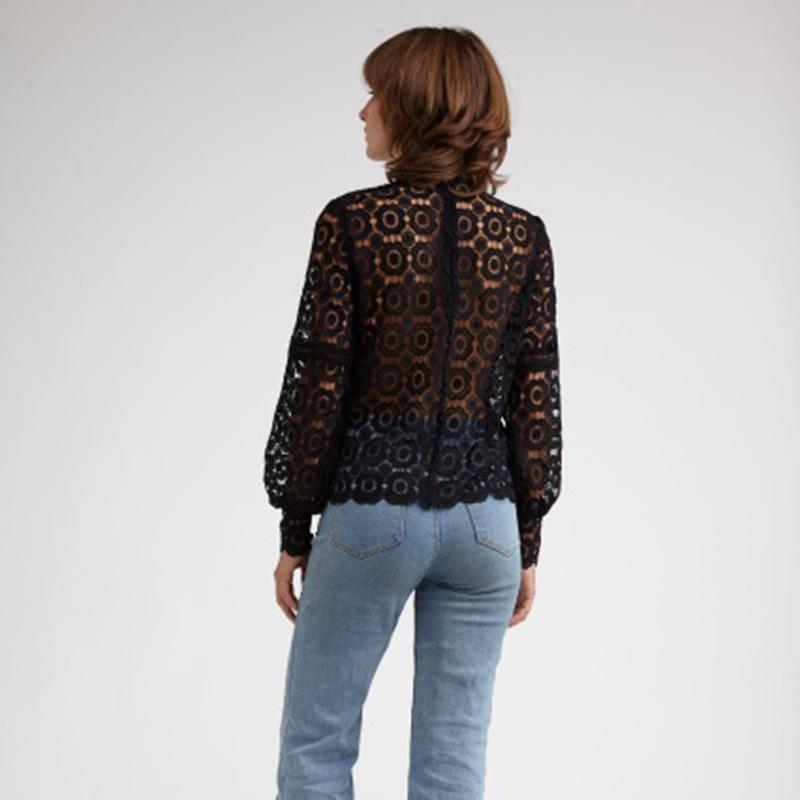 Sheer Mesh White Crochet Eyelet Lace Blouse Top on sale - SOUISEE