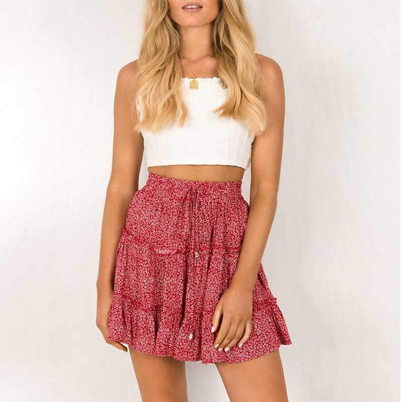 Elastic Fitting Boho Tie Front High Waist Layered Ruffle Floral Skirt on sale - SOUISEE