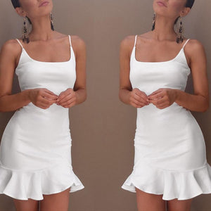 Slimming Adjustable Spaghetti Strap Frill Hem Dress Ruffles on sale - SOUISEE