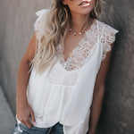 Two Piece Deep V Neck Sleeveless Lace Tank Top on sale - SOUISEE