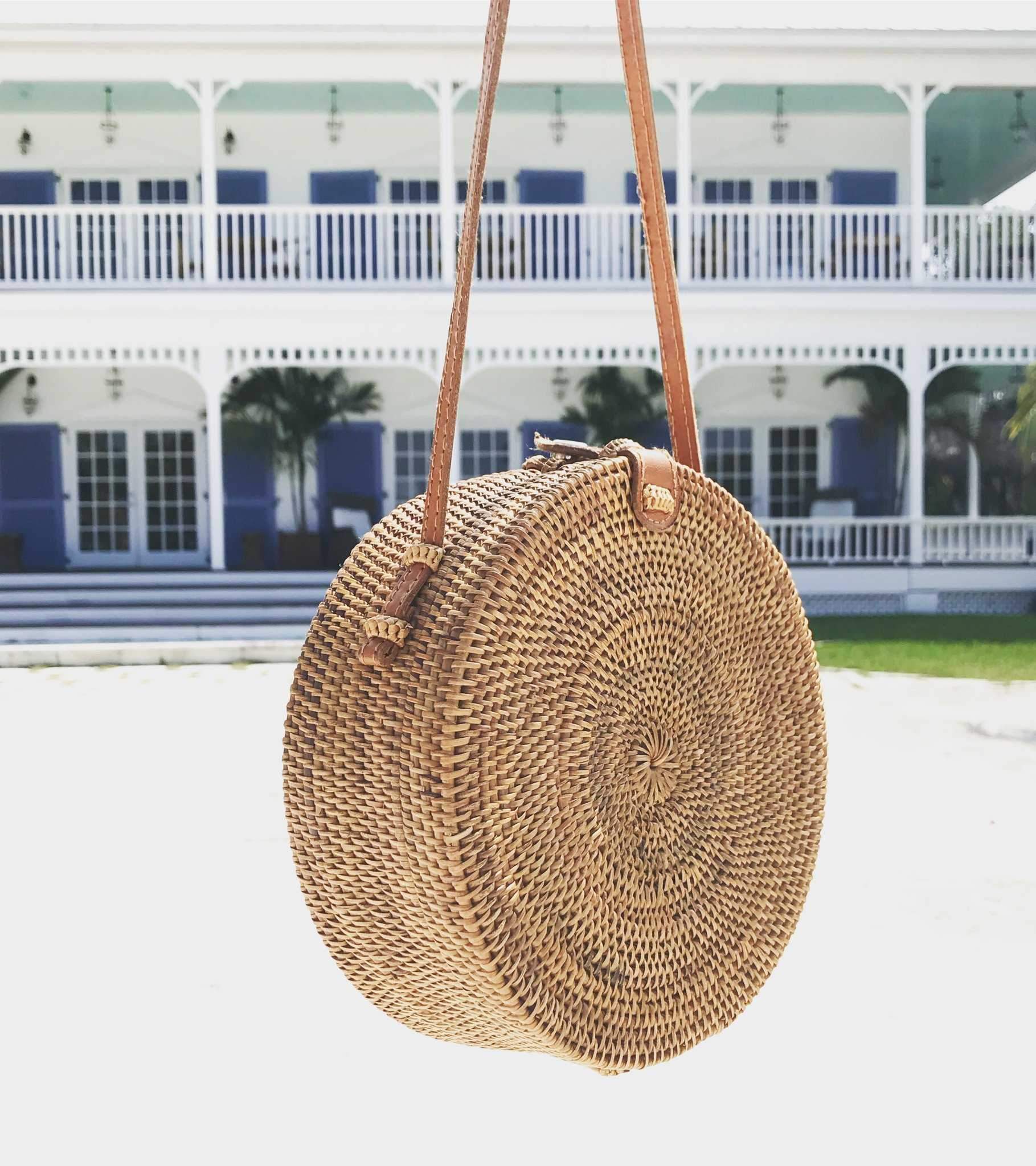 Boho Handmade Round Woven Handbag Bali Rattan Crossbody Beach Bag on sale - SOUISEE